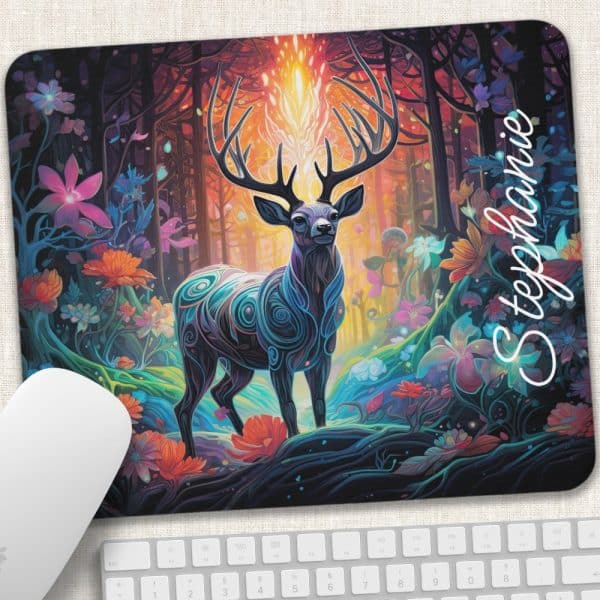 A Colorful, Stylized Deer Stands In A Vibrant Forest Scene.