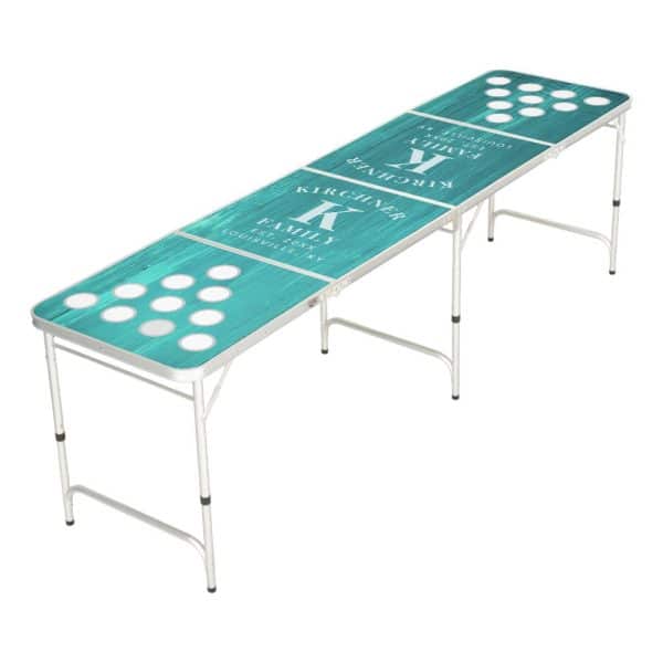 Teal And White Personalized Cornhole Table.