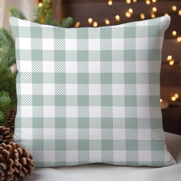 Sage Green And White Buffalo Plaid Throw Pillow.