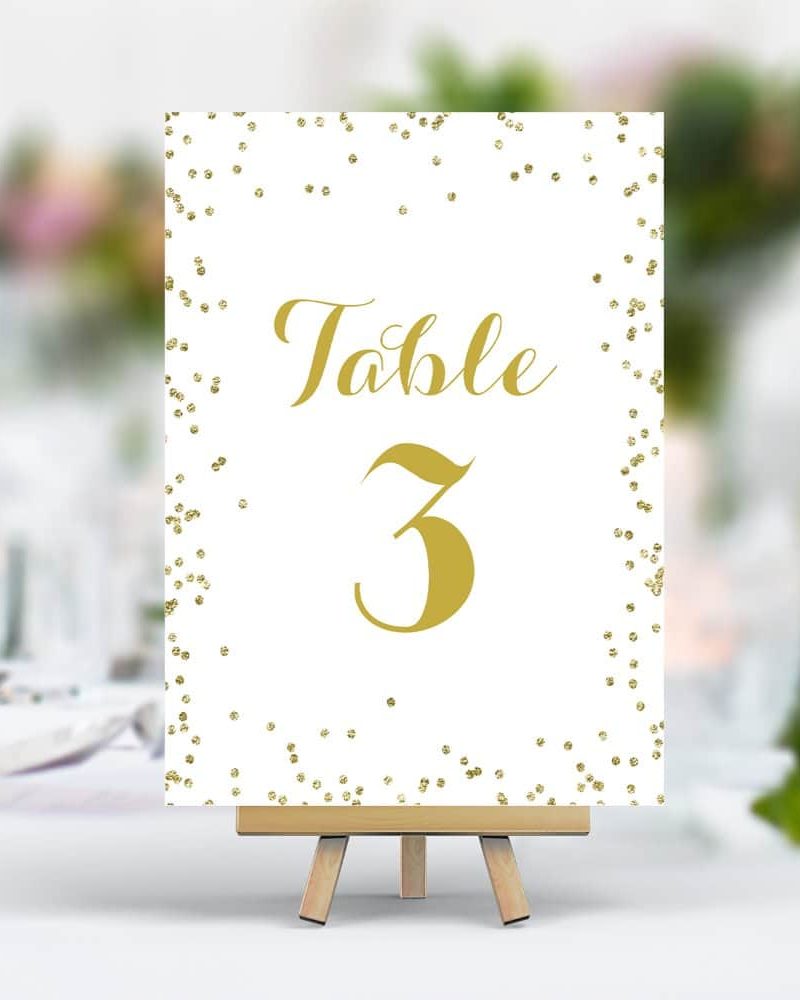 Faux Gold Glitter Foil Elegant Confetti Small Dots Table Number