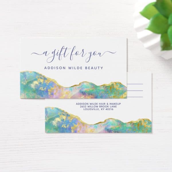 Gift Certificate For Addison Wilde Beauty, Featuring A Pastel And Gold Watercolor Design.