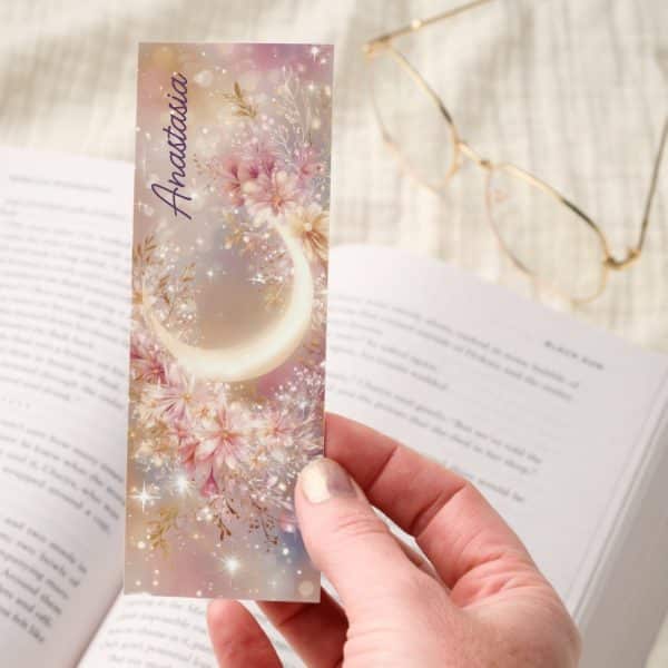 Floral Crescent Moon Sparkle Bookmarks