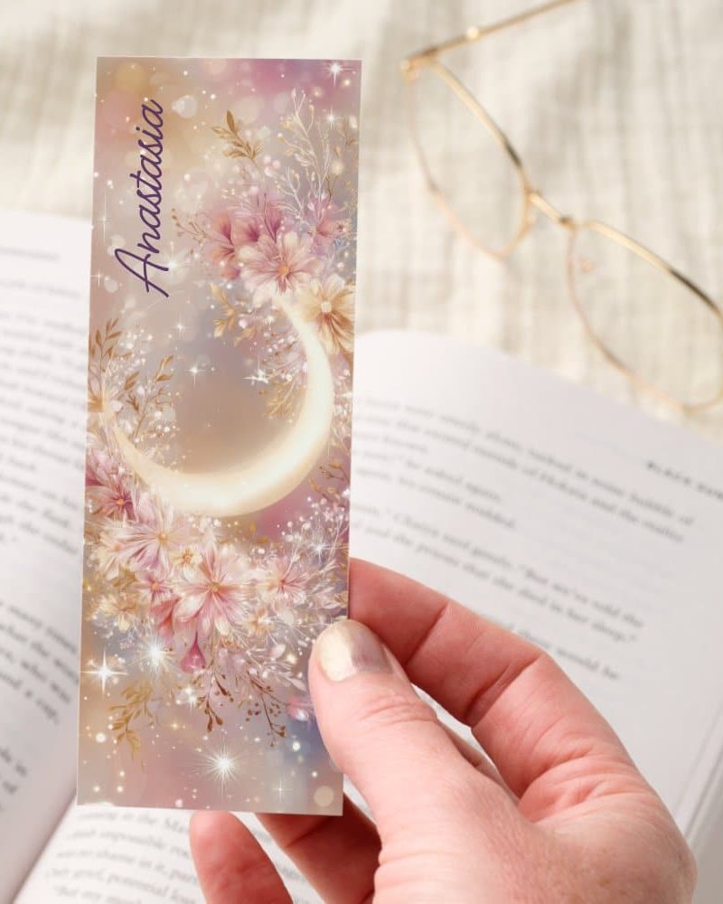 Floral Crescent Moon Sparkle Bookmarks