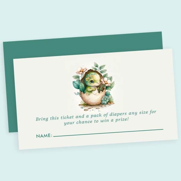 Baby Dinosaur In Egg Surrounded By Flowers On A Raffle Ticket.