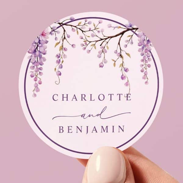 Floral Purple Wisteria Branches Wedding Classic Round Sticker
