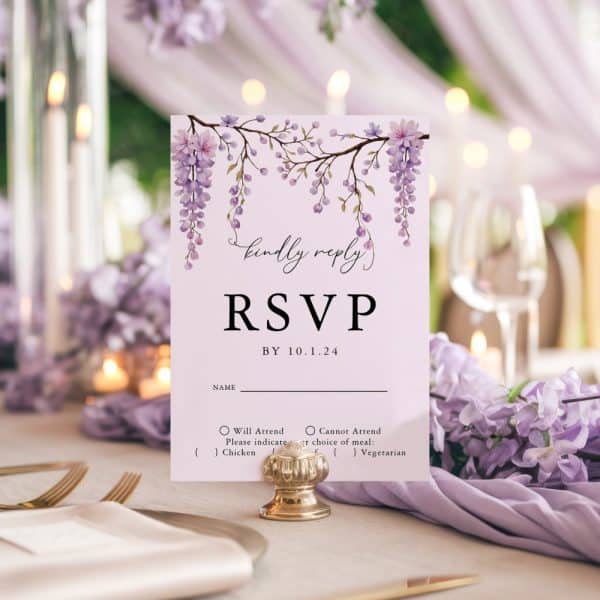 Lavender Floral Rsvp Card With A Response Deadline.