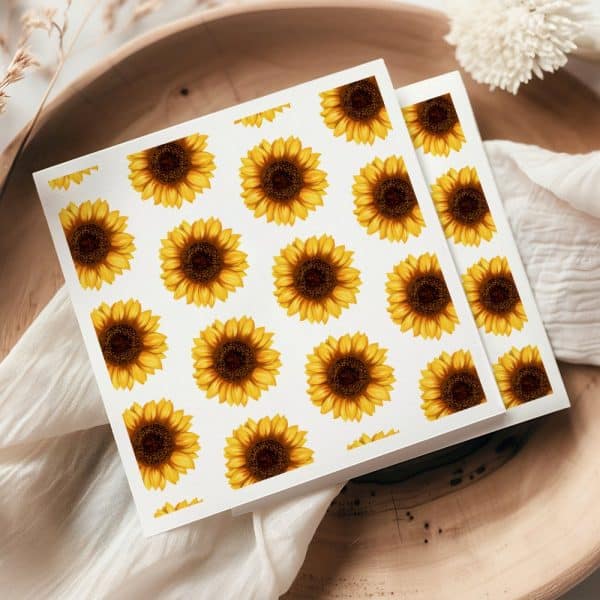 Two Square Cards With A Repeating Pattern Of Sunflowers.