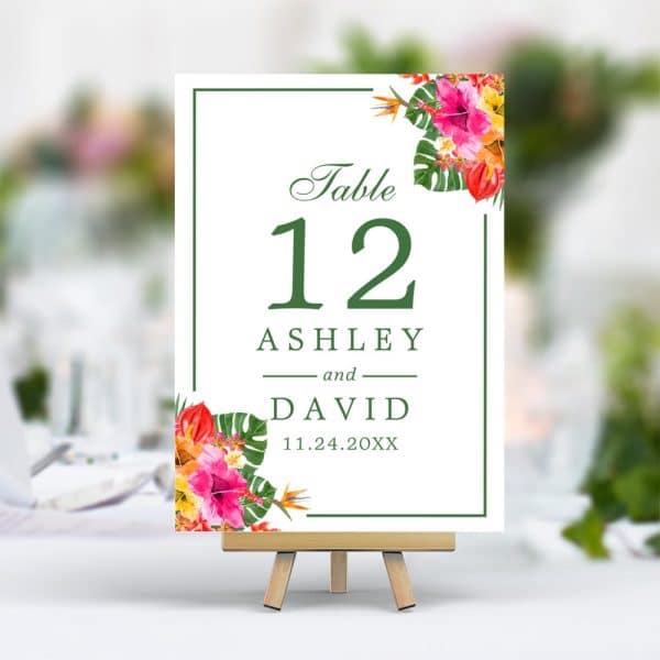 Tropical Floral Wedding Table Number Twelve For Ashley And David.