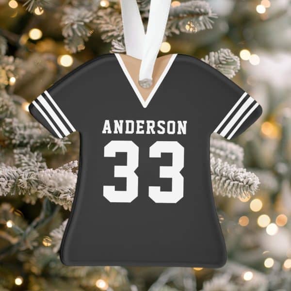 Black Football Jersey Christmas Ornament With The Name Anderson And Number 33.