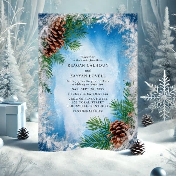 Winter-Themed Wedding Invitation For Reagan Calhoun And Zayyan Lovell.
