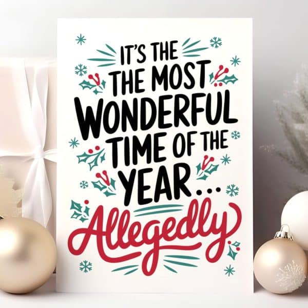 Christmas Card That Reads It'S The Most Wonderful Time Of The Year...allegedly.