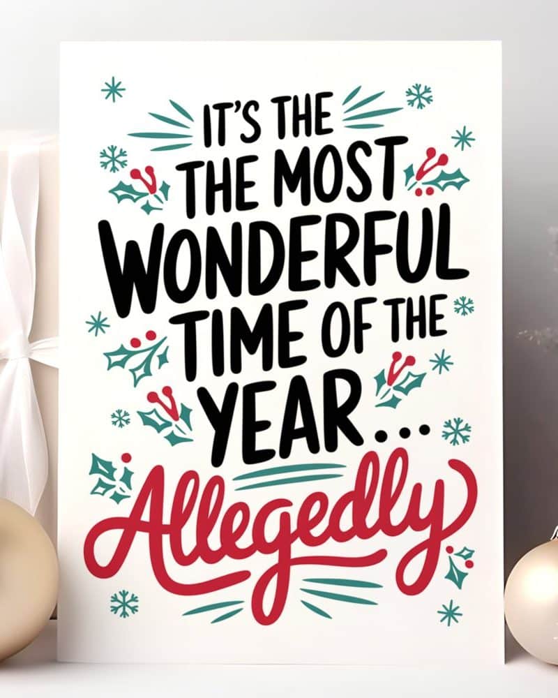 Christmas card that reads It's the most wonderful time of the year...Allegedly.