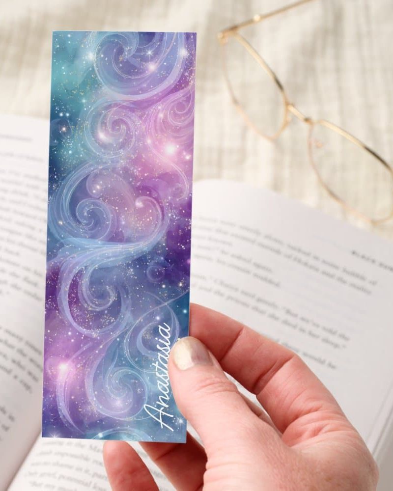 Galaxy Swirls Purple Blue Glitter Bookmarks