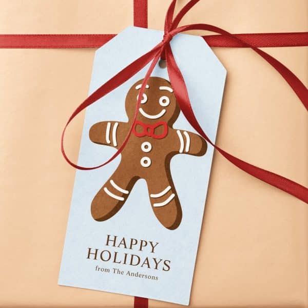 Gift Tag With A Gingerbread Man And Happy Holidays Message.