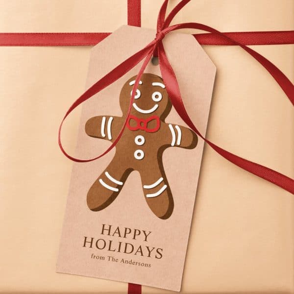 Gift Tag With A Gingerbread Man Illustration And Happy Holidays Message From The Andersons.
