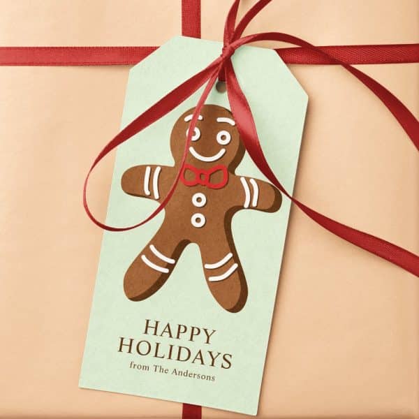 Gift Tag With A Gingerbread Man Design, Wishing Happy Holidays From The Andersons.
