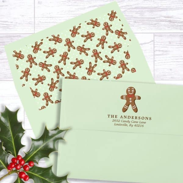 A Light Green Return Address Label With A Gingerbread Man And The Andersons' Address.