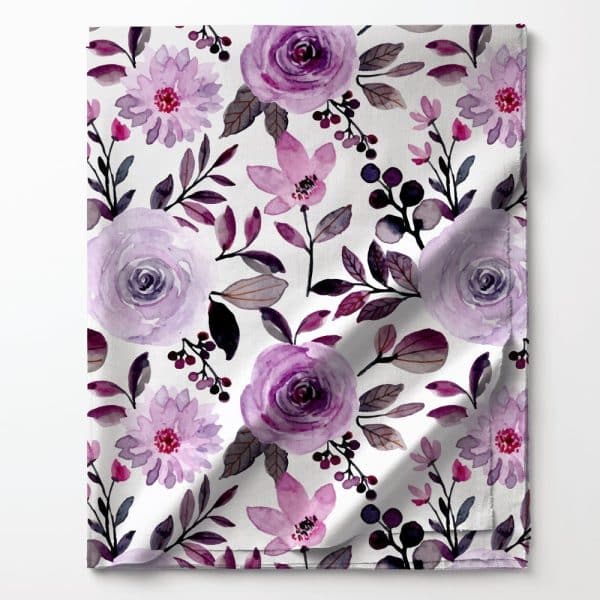 Watercolor Floral Pattern In Shades Of Purple On A White Background.
