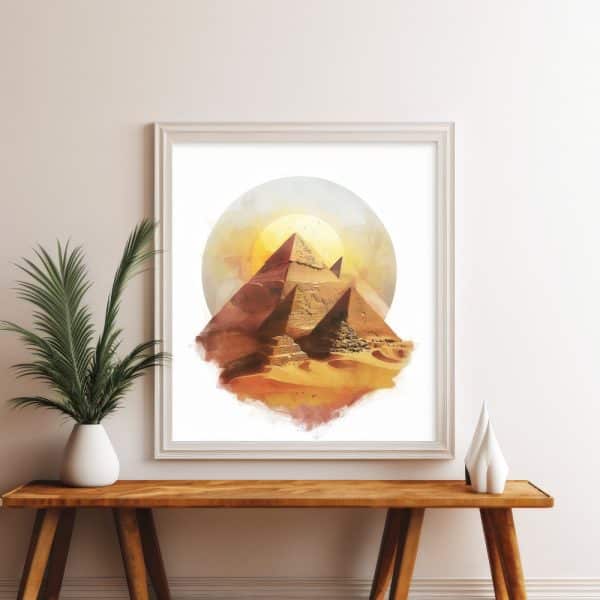 Watercolor Painting Of The Giza Pyramids In Egypt.