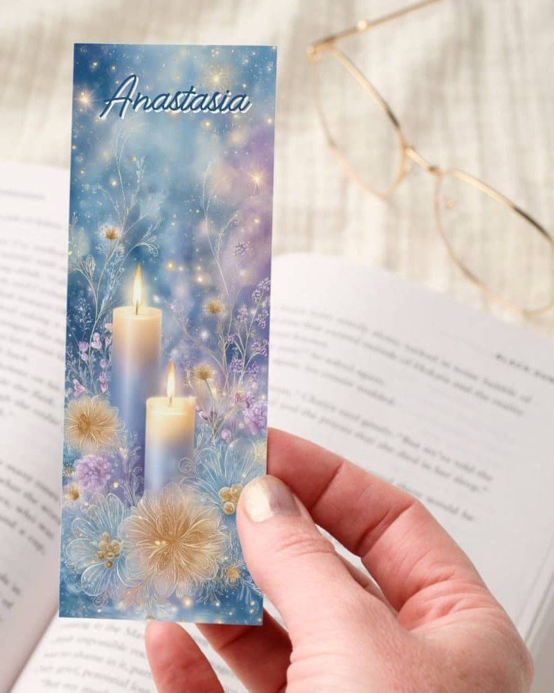 Glowing Candles Floral Sparkle Bookmarks