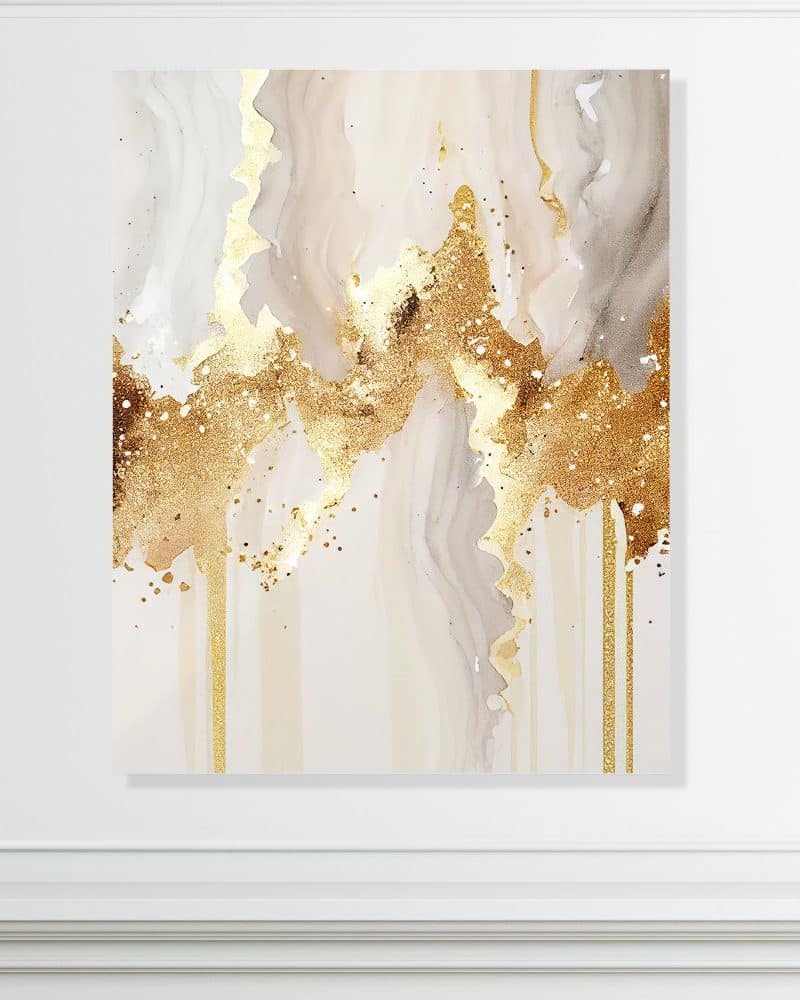Abstract painting of gold and beige with a marble effect.