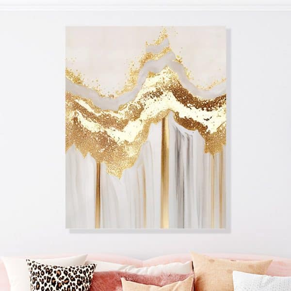 Abstract Painting Of Gold Glitter And White Marble.