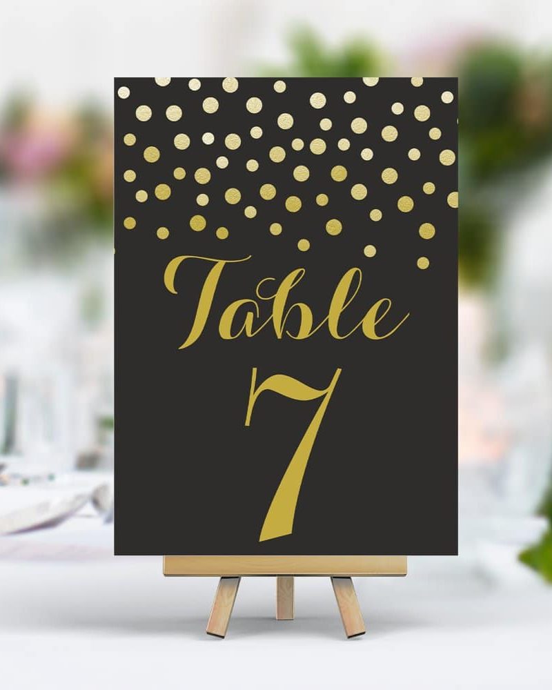 Gold Confetti Elegant Black Table Number Card