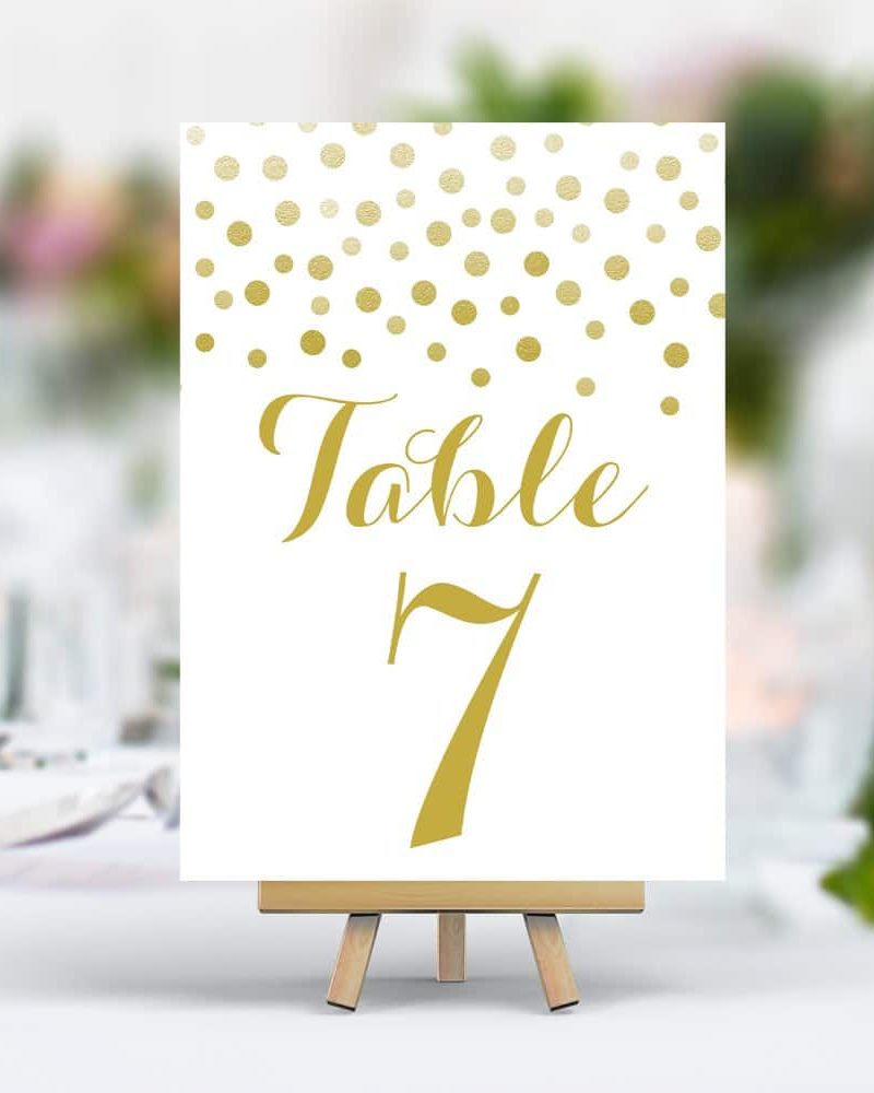 Gold Confetti Elegant Wedding Table Number Card