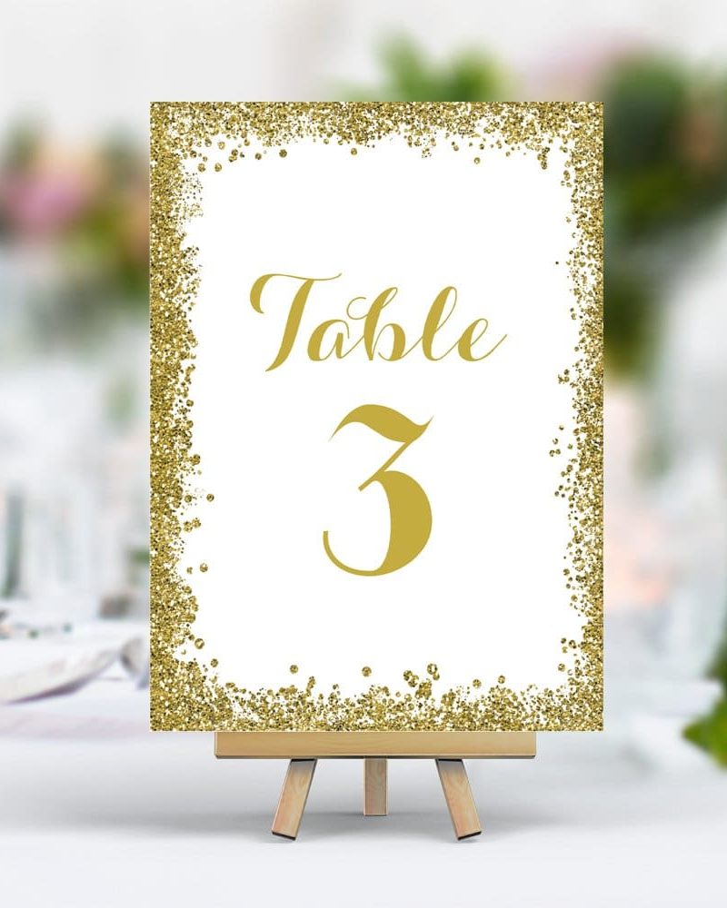 Gold Confetti Glitter Frame Wedding Table Number