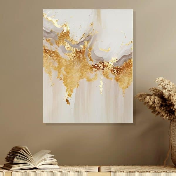Abstract Gold And Grey Painting With A Textured, Flowing Design.