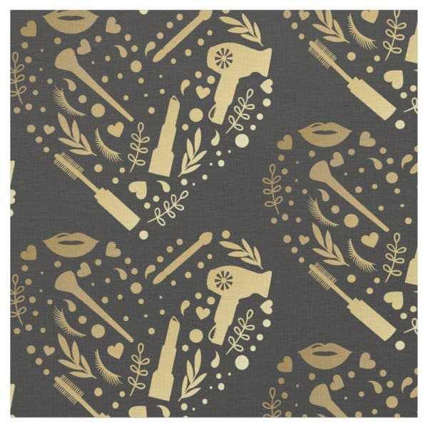 Gold Beauty Icons On A Dark Gray Background Forming A Repeating Pattern.