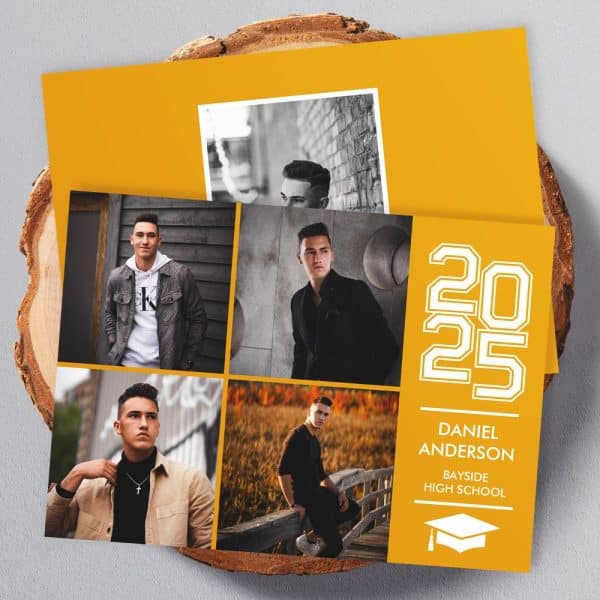 Graduation Announcement For Daniel Anderson, Bayside High School, Class Of 2025, Featuring Four Photos Of The Graduate.