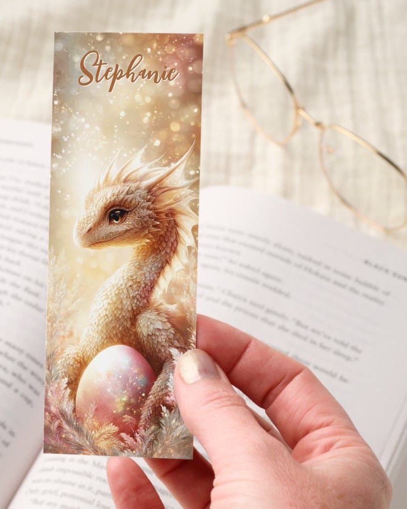 Golden Baby Dragon Egg Fantasy Personalized Bookmarks