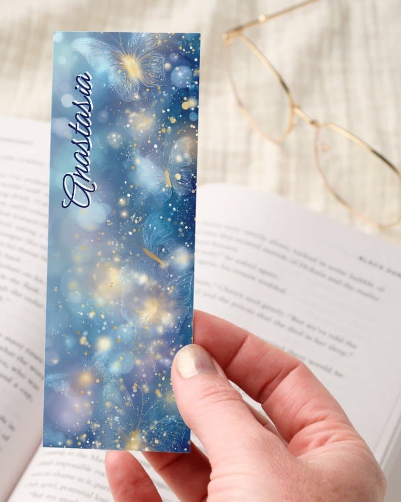 Golden Butterflies on Dreamy Blue Background Bookmarks