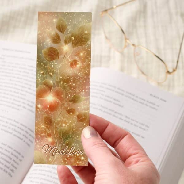 Golden Floral Glow With Sparkling Leaves Bookmarks