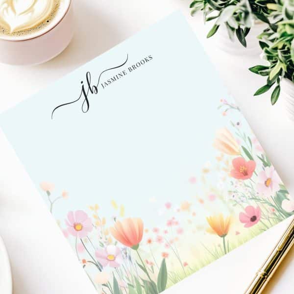 Floral Notepad With Jasmine Brooks Logo.