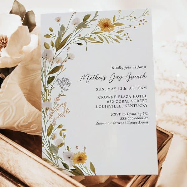 Mothers Day Brunch Invitation With Floral Border.
