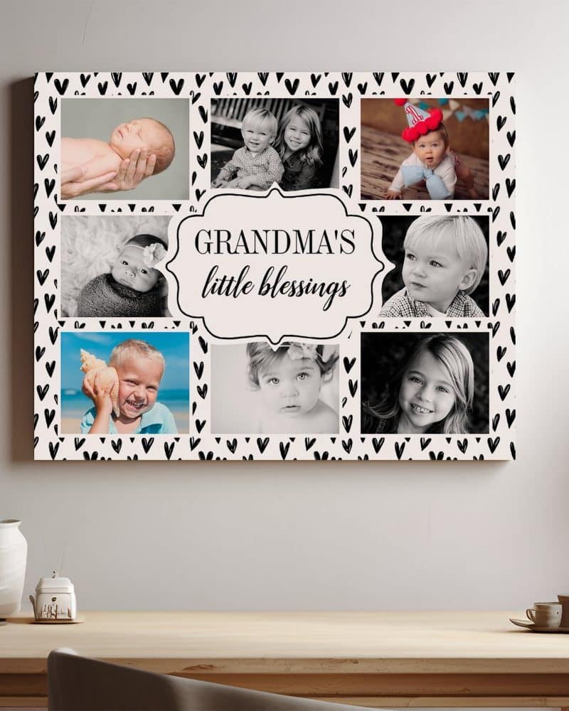 Grandmas little blessings canvas photo collage featuring eight photos of children and babies.