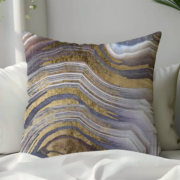 Gold And Gray Abstract Patterned Throw Pillow.