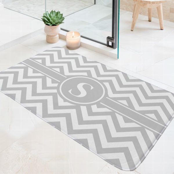 Grey Chevron Bath Mat With A Centered Monogrammed S.