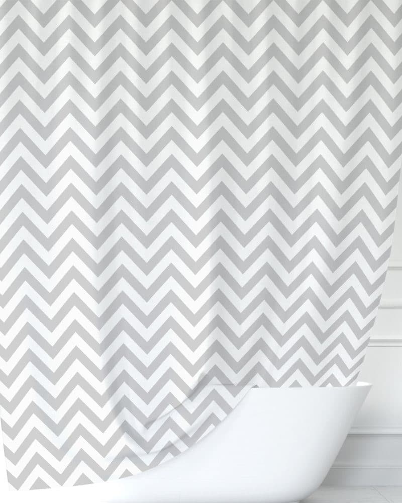 Gray and white chevron patterned shower curtain.