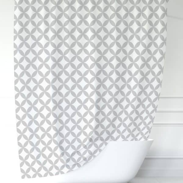 Grey And White Geometric Patterned Shower Curtain.