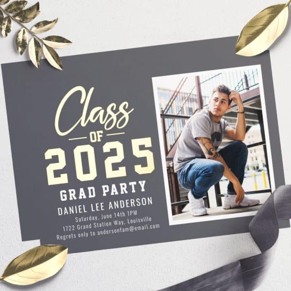Graduation Party Invitation For Daniel Lee Anderson, Class Of 2025. A Photo Of The Graduate Is Included.