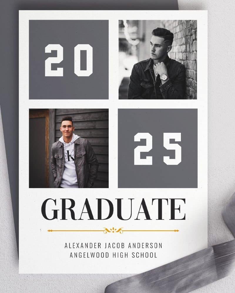 Graduation announcement featuring photos of Alexander Jacob Anderson, Angelwood High School graduate, class of 2025.
