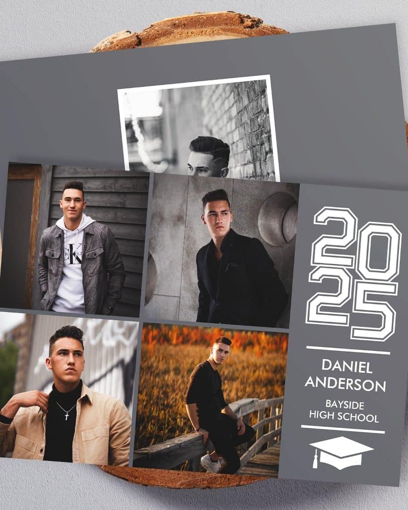 Graduation announcement for Daniel Anderson, Bayside High School class of 2025, featuring multiple photos of the graduate.
