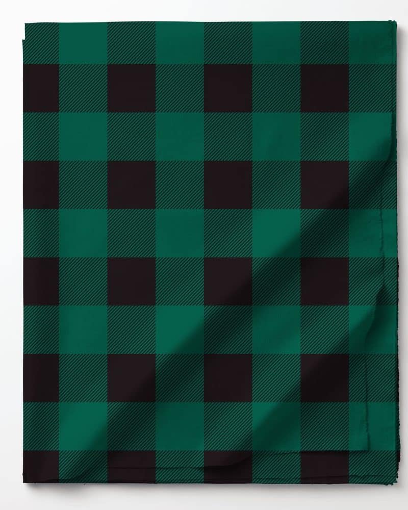 Green and black buffalo plaid fabric.