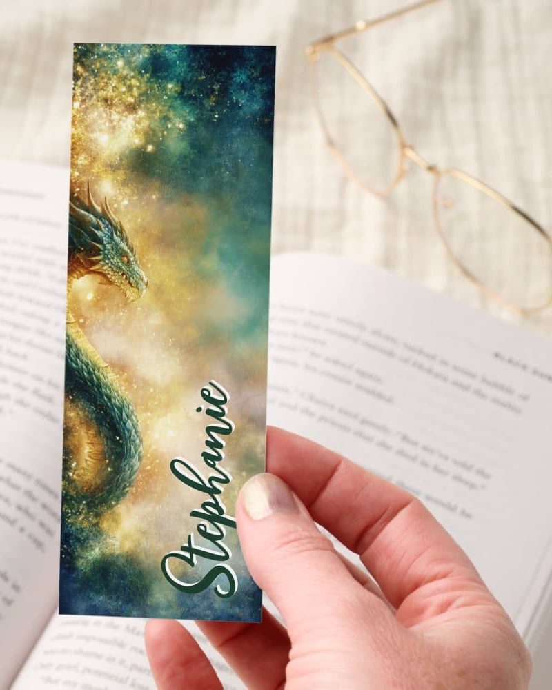 Green Cosmic Dragon Galaxy Fantasy Personalized Bookmarks