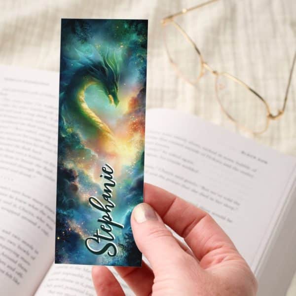 Green Cosmic Dragon Starry Sky Personalized Bookmarks