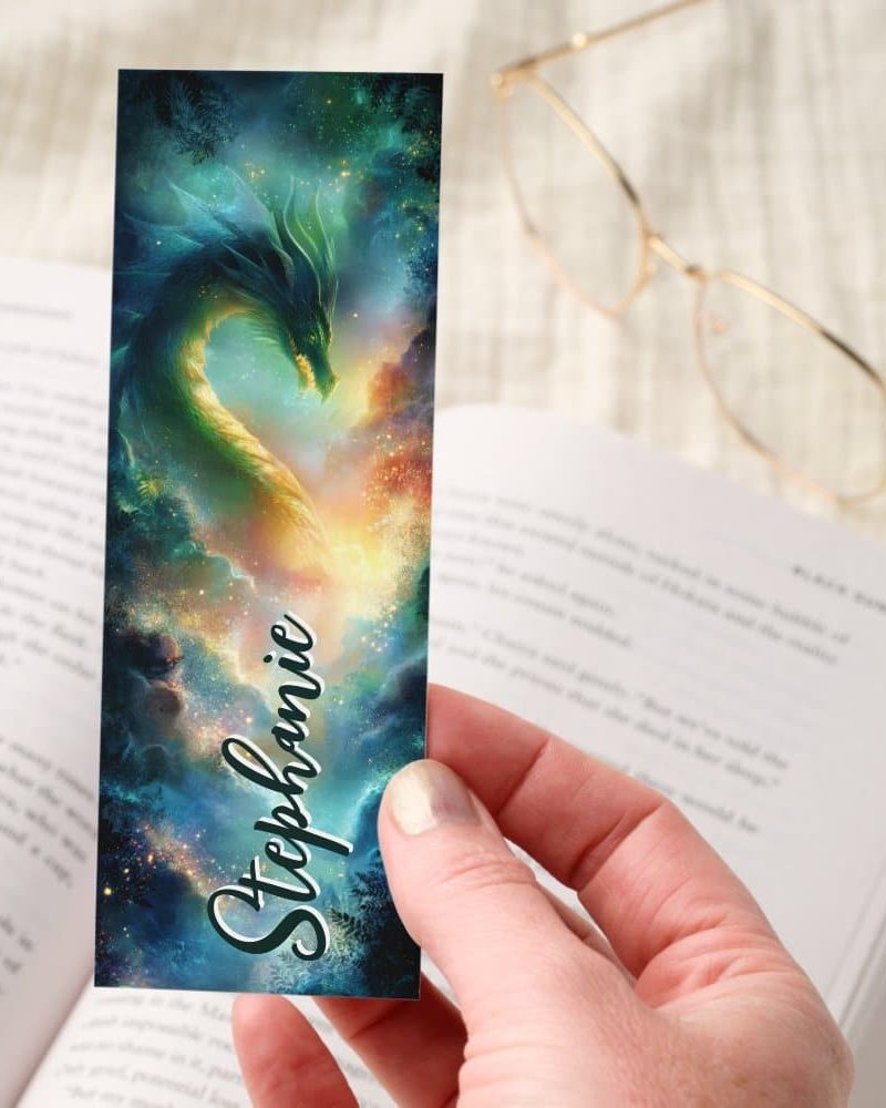 Green Cosmic Dragon Starry Sky Personalized Bookmarks