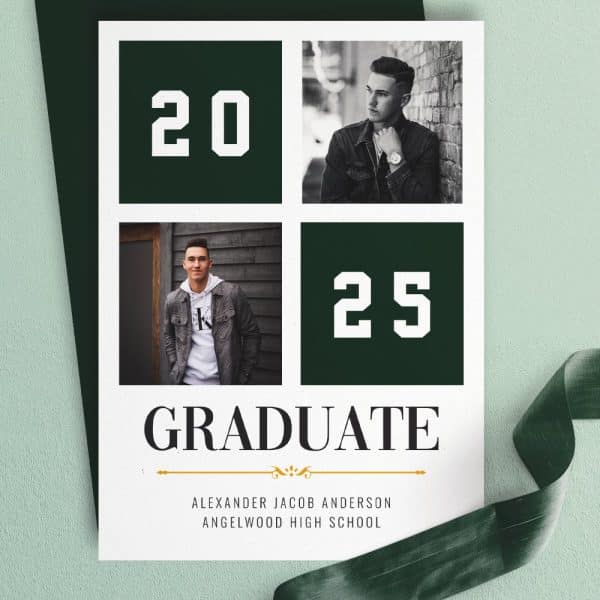 Graduation Announcement For Alexander Jacob Anderson, Angelwood High School, Class Of 2025, Featuring Two Photos Of The Graduate.
